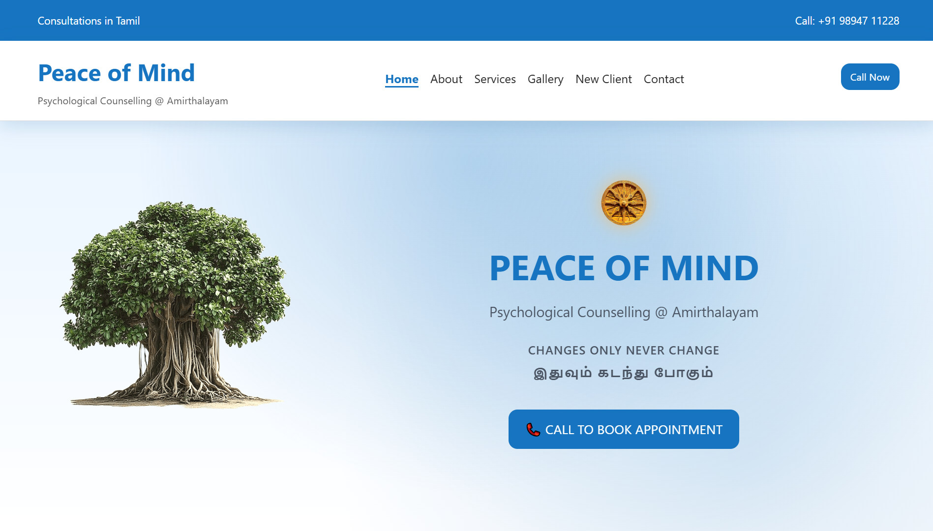 Peace of Mind — homepage mockup